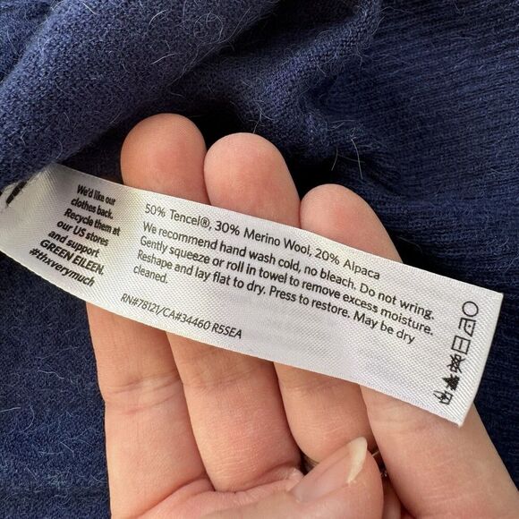 Eileen Fisher Blue Merino Alpaca Wool Tencel Blend Sweater Womens M Long Sleeve - Picture 5 of 8